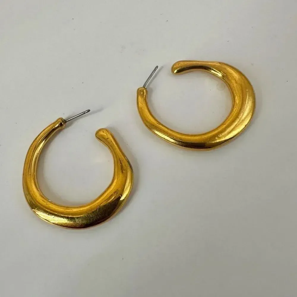 Gold tone modern post  hoop earrings